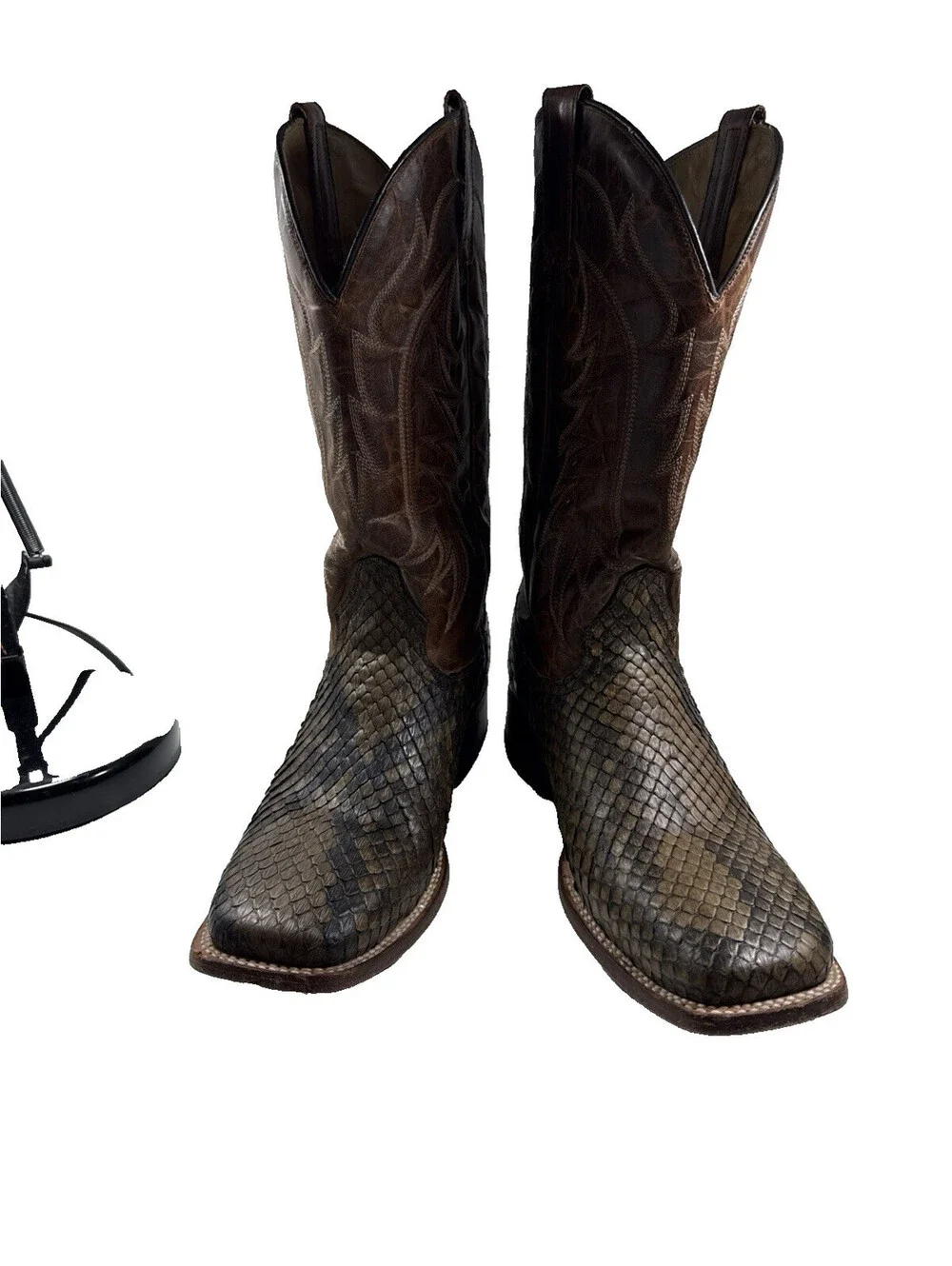 Stetson Men’s Western Cowboy Boots 8.5 Exotic Python Leather Brown Pre Owned
